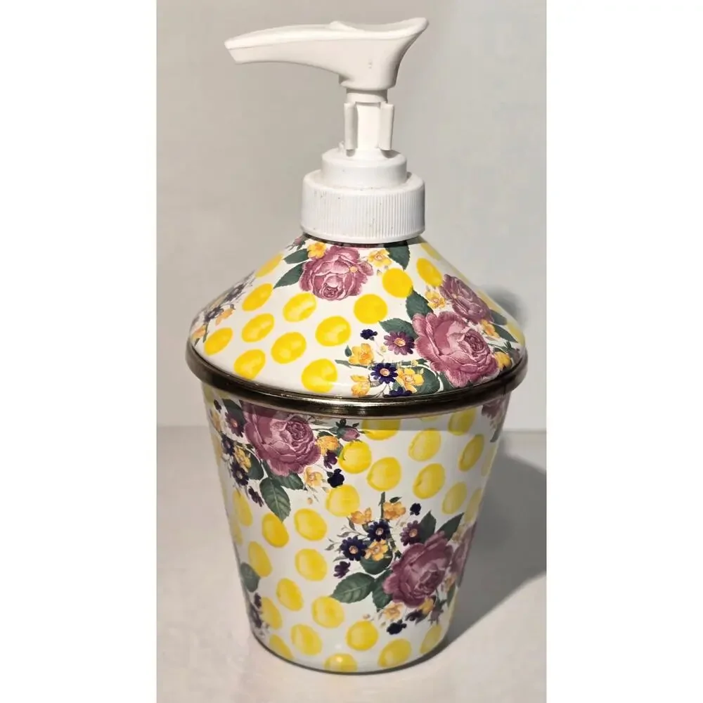 MacKenzie Childs Bathing Hut Butternut Enamel Wall Clock & Soap Dispenser Set
